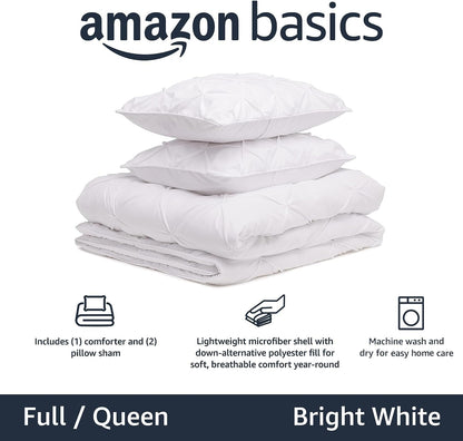 Amazon Basics King Size Comforter Sets, All-Season Down-Alternative 3-Piece Bedding Set, Pinch Pleat Design, Dark Grey