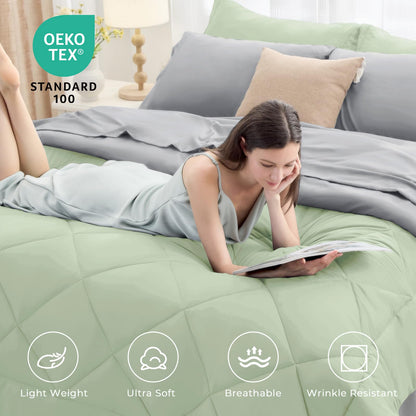 HEVUMYI 7 Pieces Queen Comforter Set, All Season Reversible Bed in a Bag Queen, Ultra Soft Queen Bedding Set