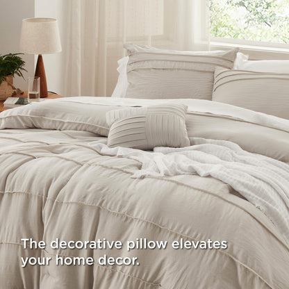 Bedsure Beige Queen Comforter Set - 4 Pieces Pinch Pleat Bed Set, Down Alternative Bedding Sets for All Season, 1 Comforter, 2 Pillowcases, 1 Decorative Pillow