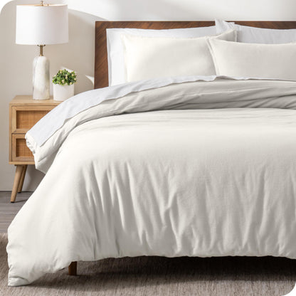 Bare Home Flannel Duvet Cover Set - Full/Queen - 100% Cotton, Velvety Soft Heavyweight Premium Flannel, Double Brushed