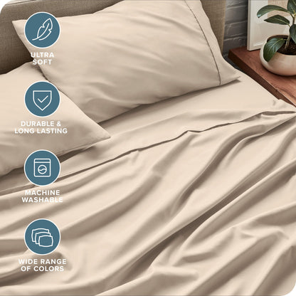 Bare Home Split Head Flex King Sheet Set - 1800 Ultra-Soft Microfiber Bed Sheets 4 Piece Set - FlexTop Bedding Sheets (Grey)