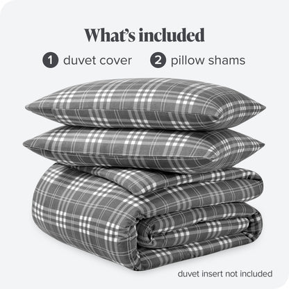 Bare Home Flannel Duvet Cover Set - Full/Queen - 100% Cotton, Velvety Soft Heavyweight Premium Flannel, Double Brushed